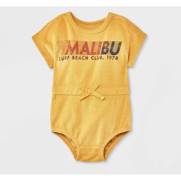 Grayson Mini Other - Grayson Mini Baby Girls' Tie Waist Terry Bubble Romper Mustard Yellow 0-3 Months